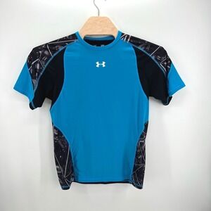 Under Armour HeatGear Shirt Mens Large Blue Black Graphic Fitted Athletic Tee